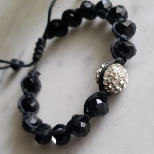 Adjustable Faceted Black Crystal Bead Bracelet